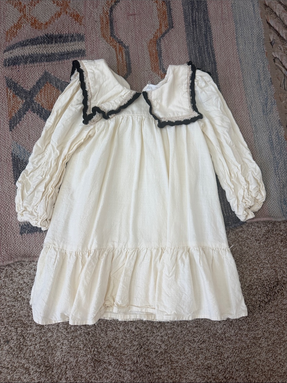 Zara Cream Dress with Black Scalloped Trim